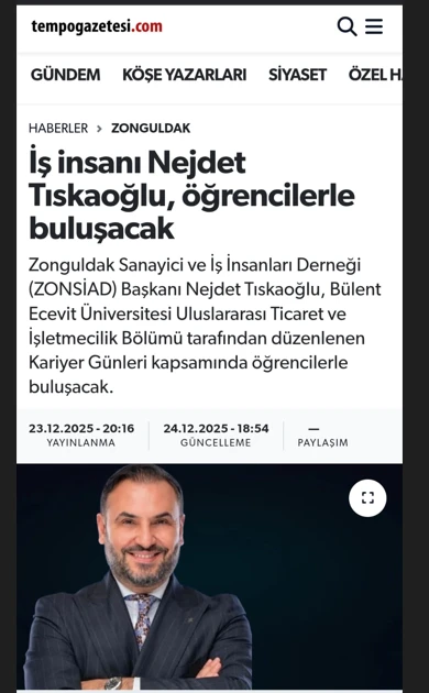 İş insanı Nejdet Tıskaoğlu, öğrencilerle buluşacak