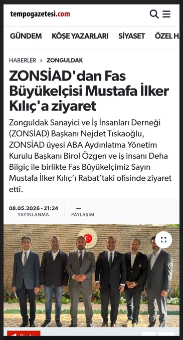 ZONSİAD'dan Fas Büyükelçisi Mustafa İlker Kılıç'a ziyaret